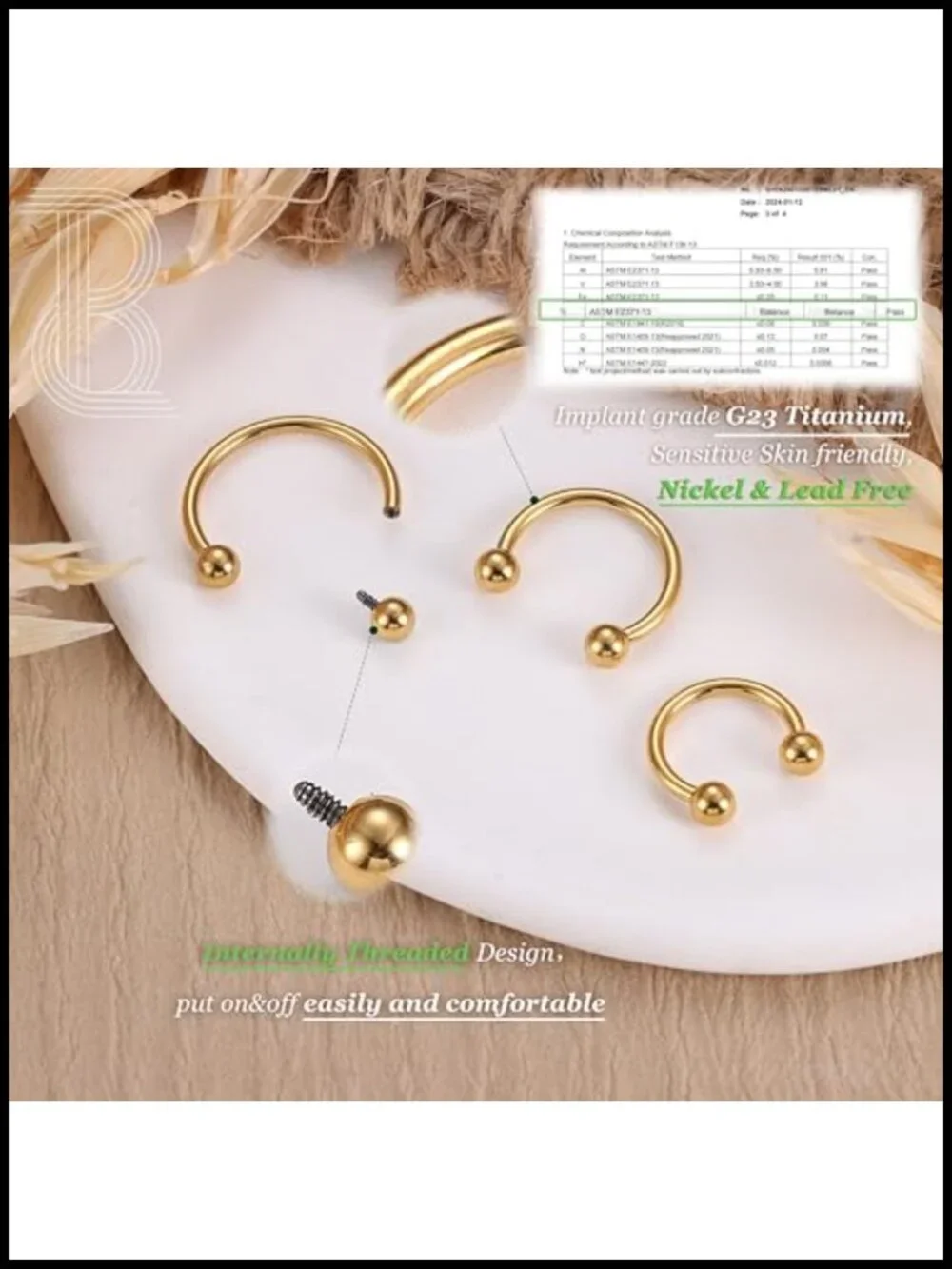G23 Titanium Septum Ring Horseshoe Nose Ring 16G 3 Pack ASTM F136